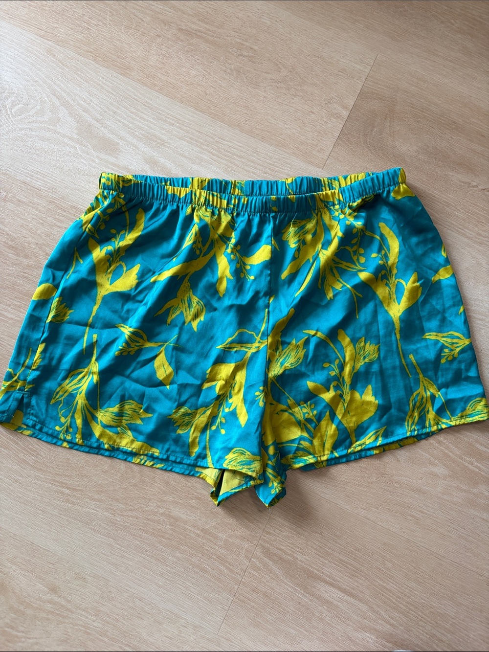 stars above Teal and Yellow Floral Elastic-Waist Sleep Shorts